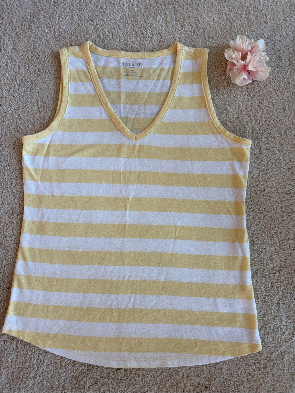 Talbots Yellow & White Striped V-Neck Tank